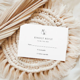 Cartão RSVP Casamento de Monograma Elegante Moderno Negro e Br
