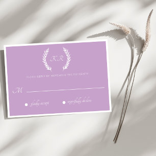 Cartão RSVP Casamento de Monograma Floral Roxo Mínimo
