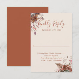 Cartão RSVP Casamento de Monograma Floral Rústico de Outono