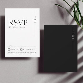 Cartão RSVP Casamento de Monograma Inicial Simples Preto Branc