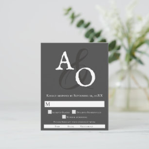 Cartão RSVP Casamento de Monograma Minimalista da cinza