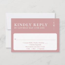 Cartão RSVP Casamento de Monograma Minimalista Moderno Rosa Em
