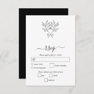 Cartão RSVP Casamento de Monograma Russo Botânico Minimalista