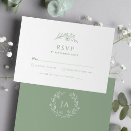 Cartão RSVP Casamento de Monograma Verde Sage