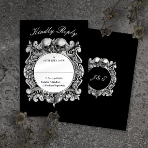 Cartão RSVP Casamento de Monogramas até à morte de crânios gót