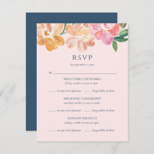 Cartão RSVP Casamento de Multi-Evento Clássico Azul de Flor de