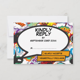 Cartão RSVP Casamento de Na moda do Livro de BD Colorido Moder