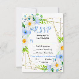 Cartão RSVP Casamento de Não Me Esqueças e Margaridas