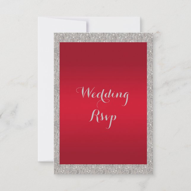 Cartão RSVP Casamento de Natal Classy Ruby Red & Sparkly Baubl (Frente)