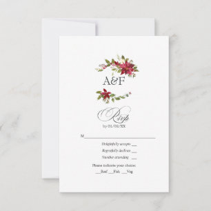 Cartão RSVP Casamento de Natal com Poinsettia e Azevinho em Aq