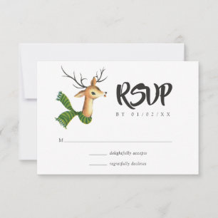 Cartão RSVP Casamento de Natal com Retro Vintage Reindeer