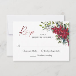 Cartão RSVP Casamento de Natal da Poinsettia Vermelha Elegante
