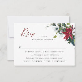 Cartão RSVP Casamento de Natal da Poinsettia Vermelha Elegante