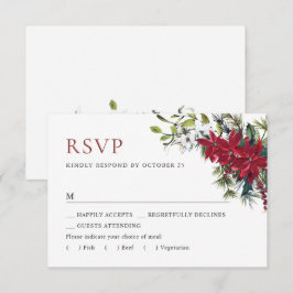Cartão RSVP Casamento de Natal da Poinsettia Vermelha Elegante