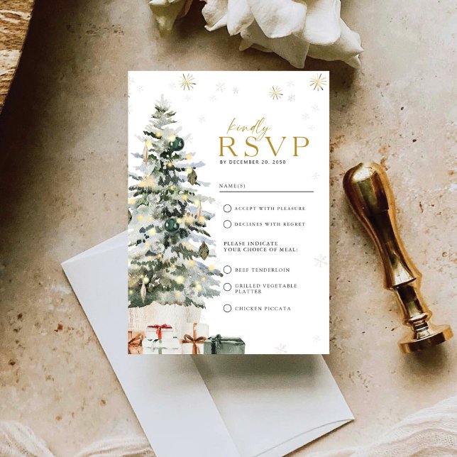 Cartão RSVP Casamento de Natal de Pine Tree (Criador carregado)