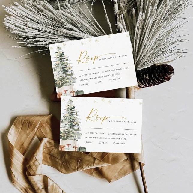 Cartão RSVP Casamento de Natal de Pine Tree (Criador carregado)