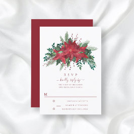 Cartão RSVP Casamento de Natal de Poinsettia Floral Vermelha E