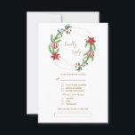 Cartão RSVP Casamento de Natal do Pine de Natal Cones Cones<br><div class="desc">Design elegante e único com galhos de pinheiro de cor d'água,  bagas,  bolas de Natal,  arranjo de mãos douradas como uma coroa de férias de inverno sobre fundo branco. Use a ferramenta Personalizar para adicionar suas informações. Para mais ideias,  visite minha Coleção de Feriados de Mãos Douradas.</div>