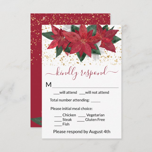 Cartão RSVP Casamento de Natal Elegante Poinsettia (Frente/Verso)