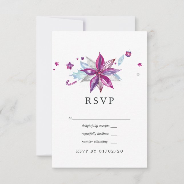 Cartão RSVP Casamento de Natal feliz e Brilhante (Frente)