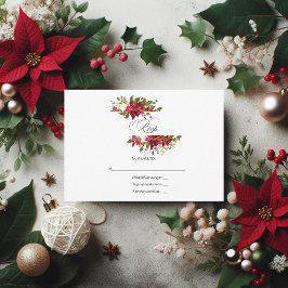 Cartão RSVP Casamento de Natal Floral da Burgundy Watercolor