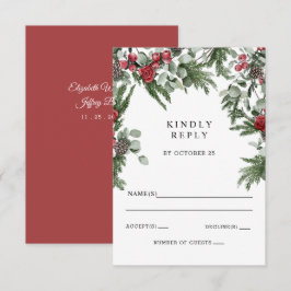 Cartão RSVP Casamento de Natal Rustic Pine Berries