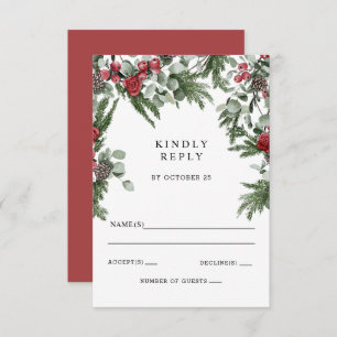 Cartão RSVP Casamento de Natal Rustic Pine Berries