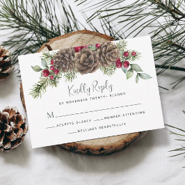 Cartão RSVP Casamento de Natal Rustic Pine Winter Berries
