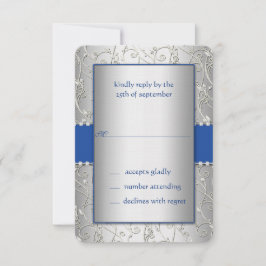 Cartão RSVP Casamento de Nave de Nave Real de Prata Azul Monog