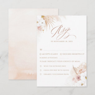 Cartão RSVP Casamento de Orquídeas Brancas Boho Grama Pampas