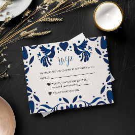 Cartão RSVP Casamento de Otomi Blue Floral Elegant Fiesta