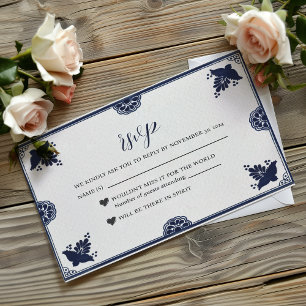 Cartão RSVP Casamento de Otomi Simple Fiesta Azul Mexicano