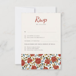 Cartão RSVP Casamento de Ouro de Rosa vermelha Elegante Dusty