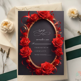 Cartão RSVP Casamento de ouro Rosa Vermelho Turco Chic