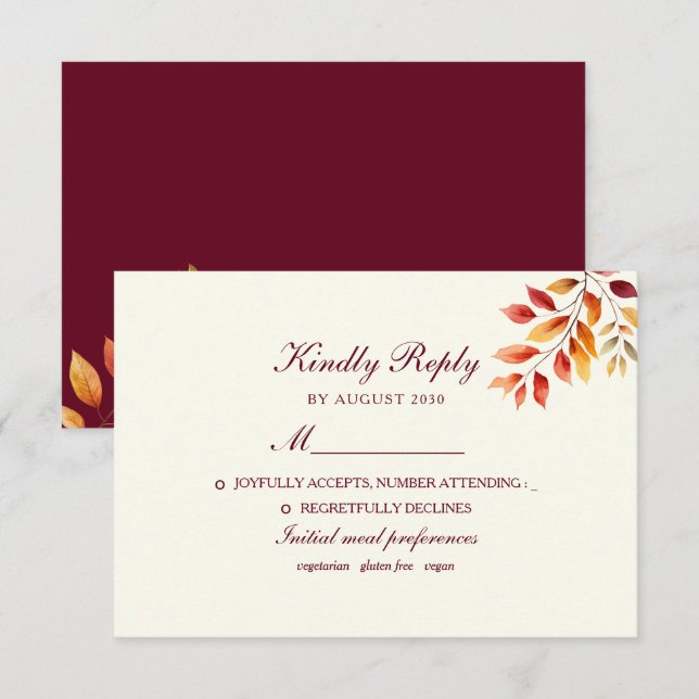 Cartão RSVP Casamento de Outono (Frente/Verso)