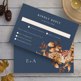 Cartão RSVP Casamento de Outono Azul Marinho