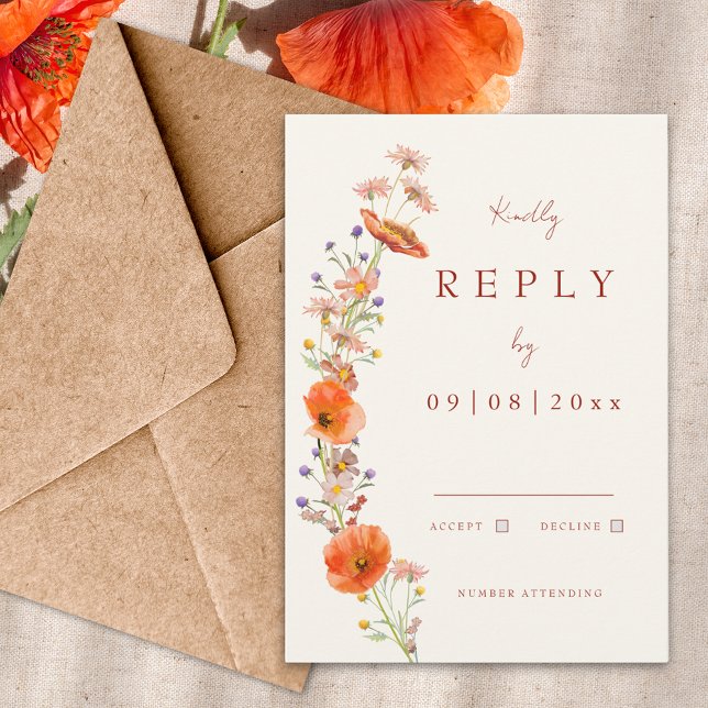 Cartão RSVP Casamento de Outono Boho com Flores Silvestres (Boho wildflower fall wedding invitation rsvp enclosure card)