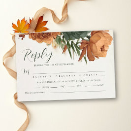 Cartão RSVP Casamento de Outono Boho Pampas Laranja Queimada F