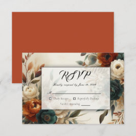 Cartão RSVP Casamento de Outono com Flores Laranja Queimado e 