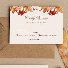 Cartão RSVP Casamento de Outono com Folhas de Outono Elegantes