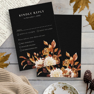 Cartão RSVP Casamento de Outono com Folhas Rústicas