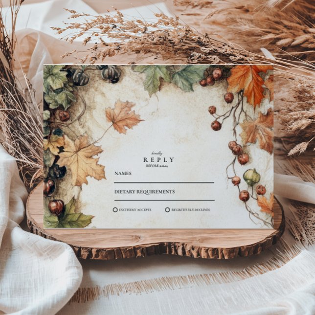Cartão RSVP Casamento de Outono com Parreira Rústica (Criador carregado)
