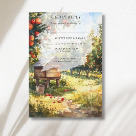 Cartão RSVP Casamento de Outono com Pomar de Maçãs em Aquarela