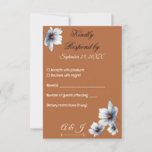 Cartão RSVP Casamento de outono de Terracotta Blue Floral Chic