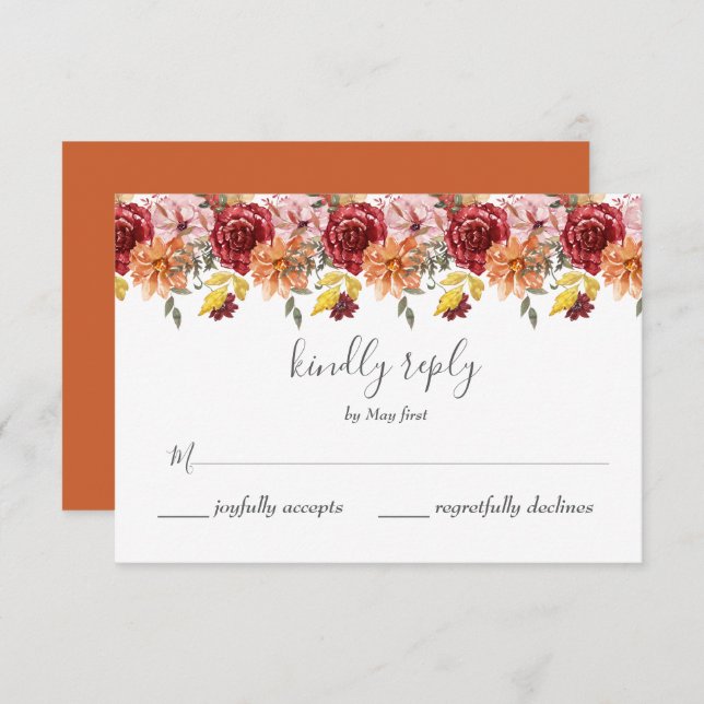 Cartão RSVP Casamento de outono Elegante (Frente/Verso)