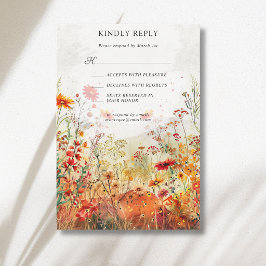Cartão RSVP Casamento de Outono em Prado de Flores Silvestres