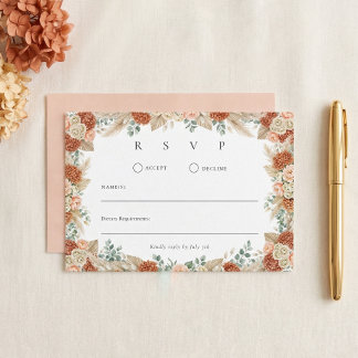 Cartão RSVP Casamento de Outono Floral Boho Terracota