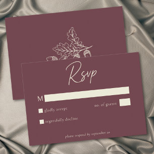 Cartão RSVP Casamento de Outono Minimalista Folha Carvalho Vin