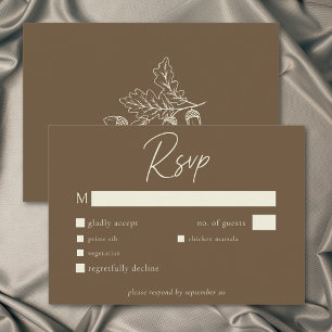 Cartão RSVP Casamento de Outono Minimalista Folha de Carvalho