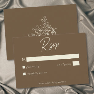Cartão RSVP Casamento de Outono Minimalista Folha de Carvalho